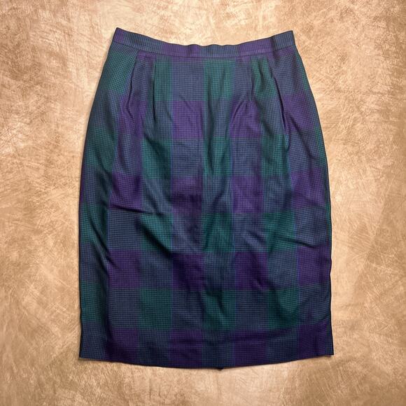 Vintage 90s Sassco Plaid Pencil Skirt Houndstooth Grunge Academia Uniform Goth - Picture 4 of 4